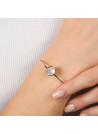 Bracelet jonc ouvert laiton argenté monté d'une nacre blanche "Valentine"