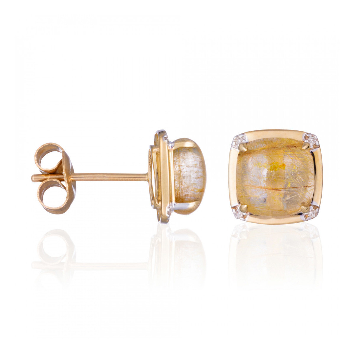 Boucles d'oreilles Or Jaune Diamant et Rutile