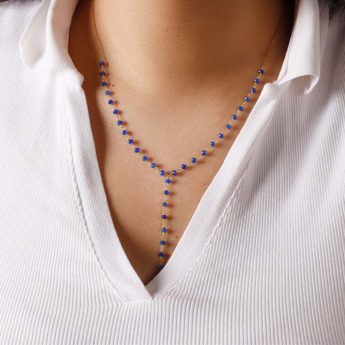 Collier "Glacialis" Jade bleu Laiton doré