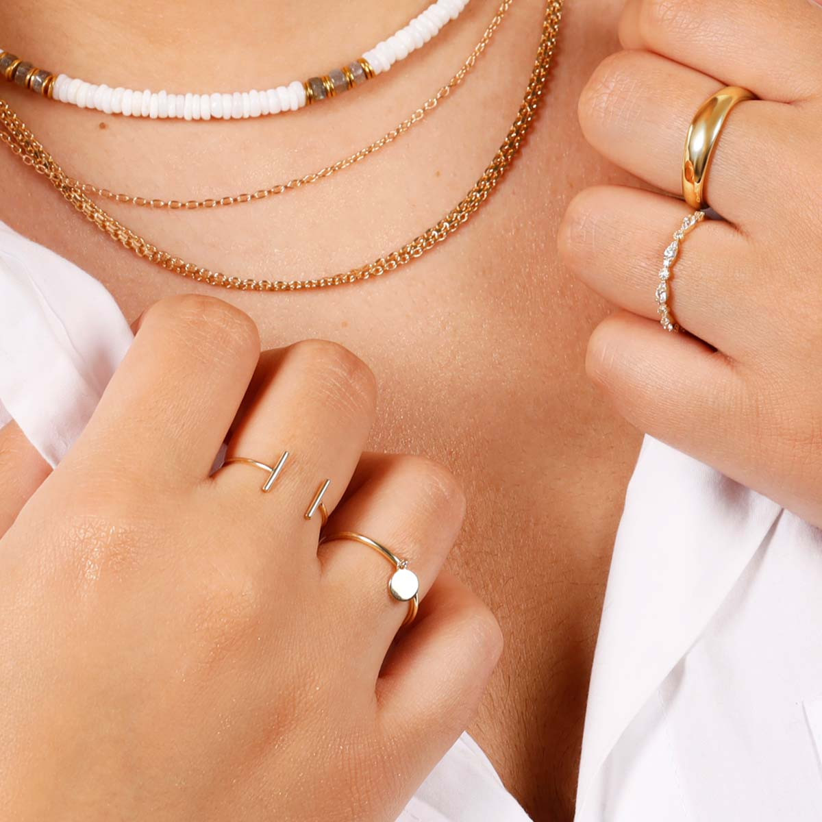 Bague anneau or pastille ronde or jaune 9k