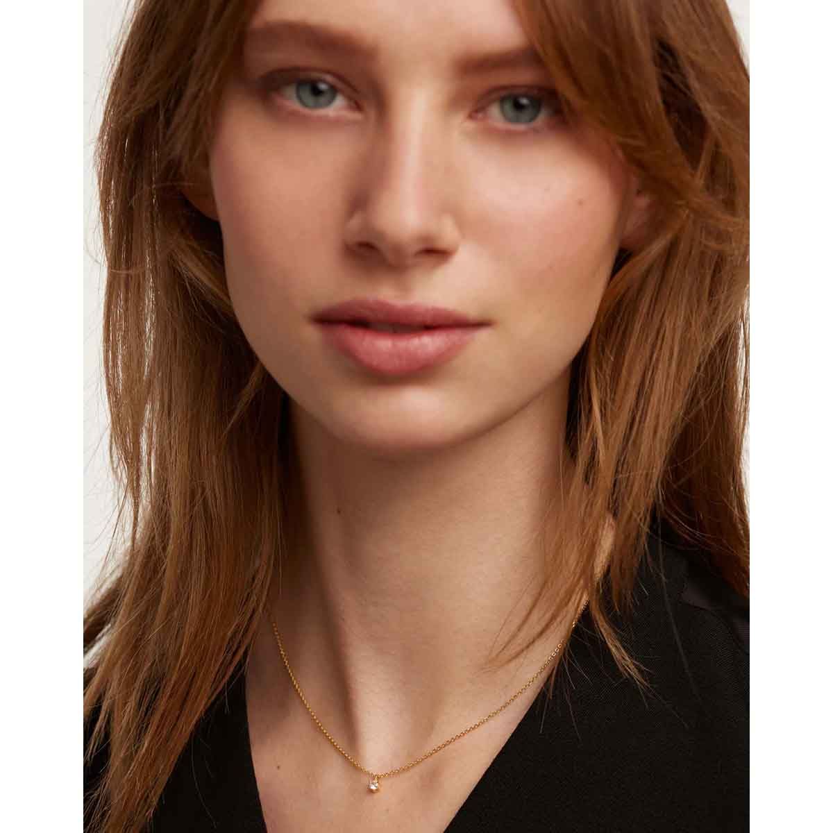 PDPAOLA Collier en argent plaqué or - White Solitary - CO01-060