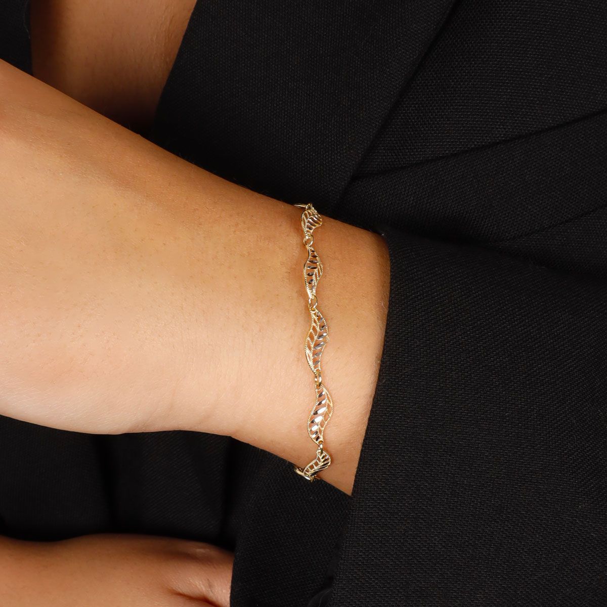 Bracelet or bicolore "feuillage twisté" Bracelet "Beau Feuillage" Or bicolore