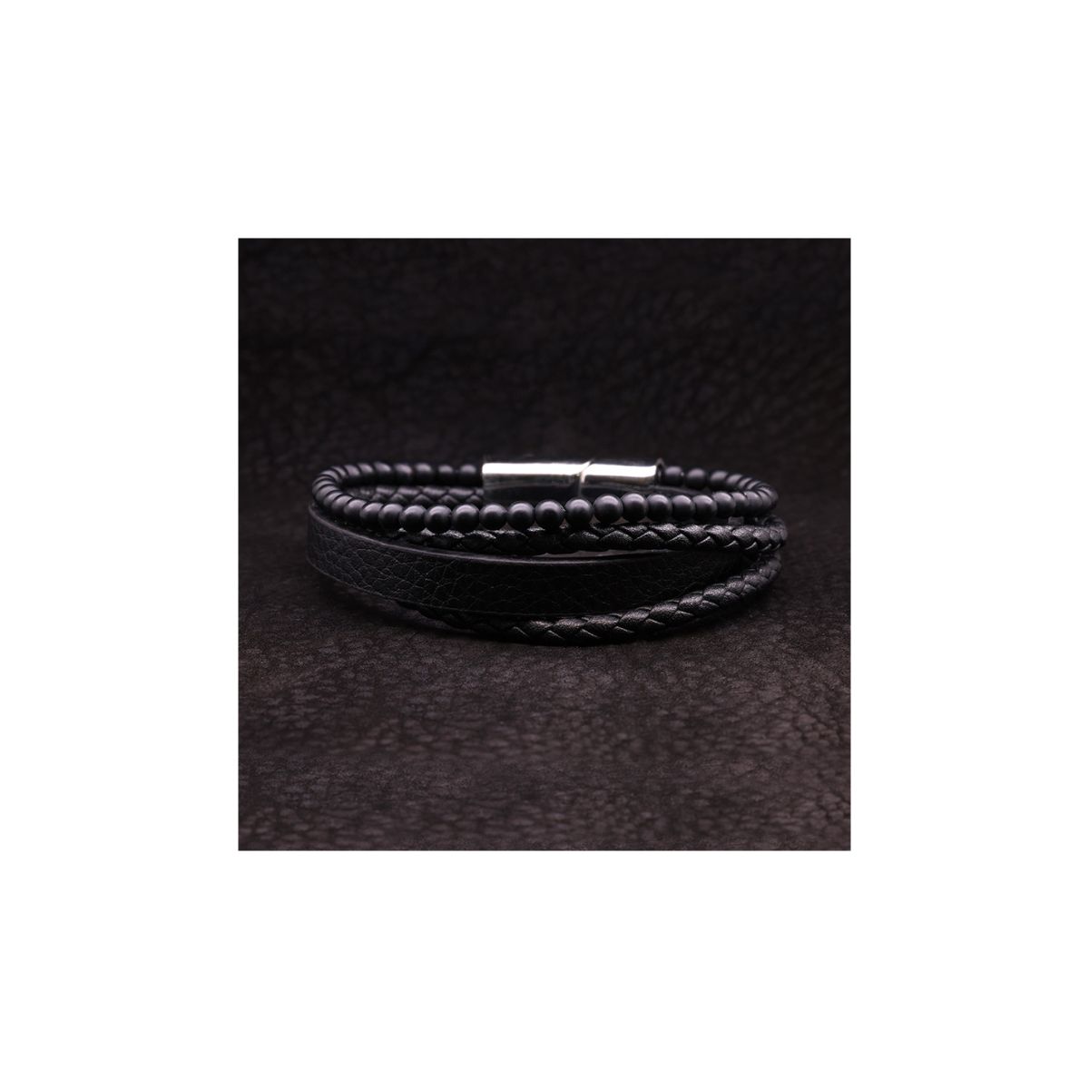 Bracelet Homme double cordon en perles HENRY Bracelet Homme Cuir et Acier"Sylvian" Taille S