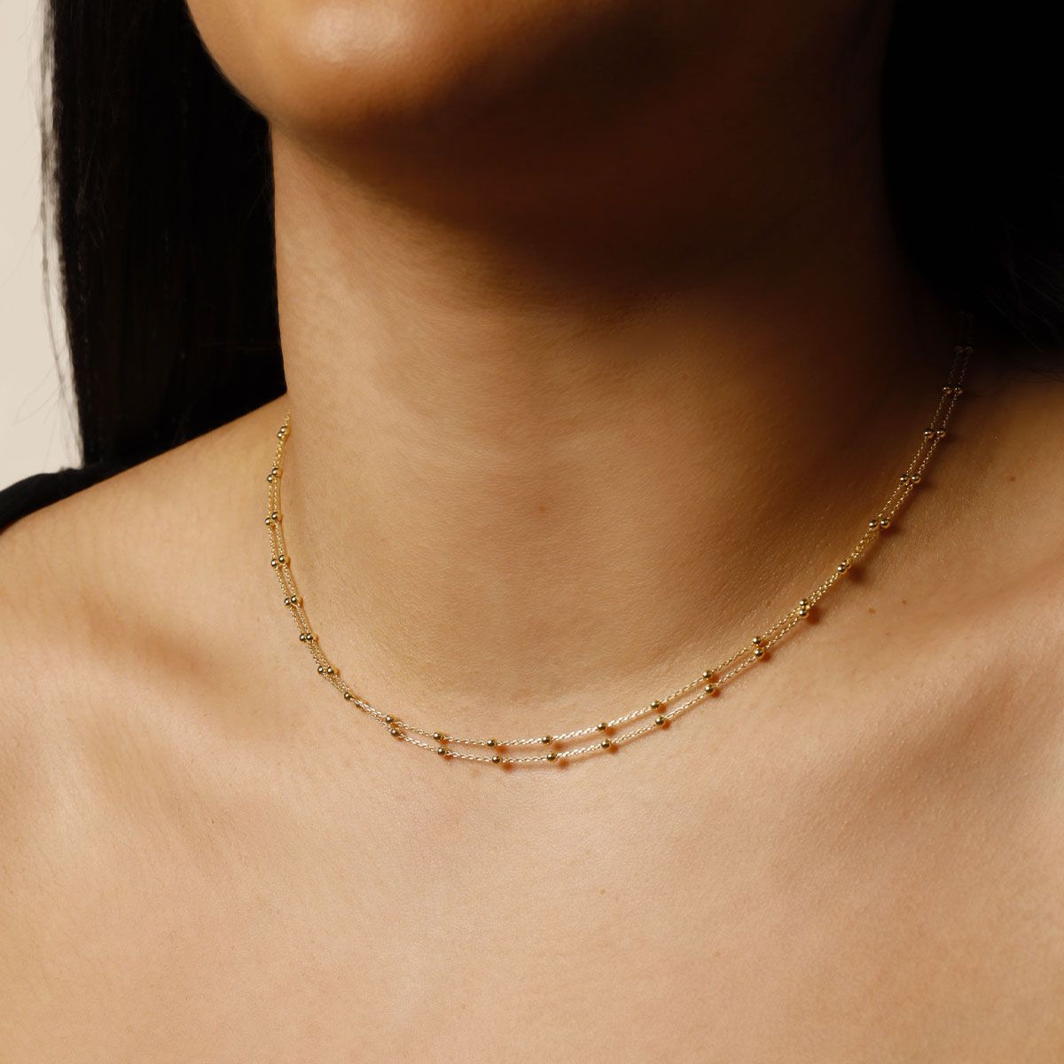 Collier chaine boules double en Or Chaine boules double en Or Jaune 375/1000 43cm"Essor"