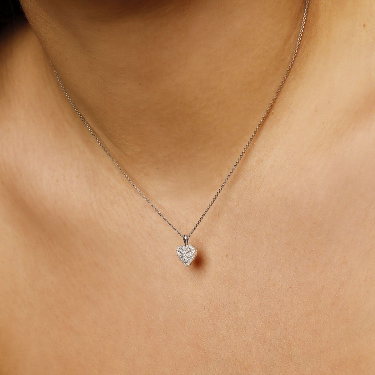 Pendentif cœur Or Blanc et Diamant Pendentif "Ma Vaillante" Or blanc et Diamant