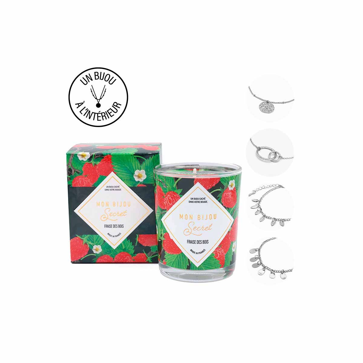 Bougie Bijou Bracelet argenté - Parfum Fraise des bois - 40h Bougie Bijou FRAISE DES BOIS Bracelet argenté