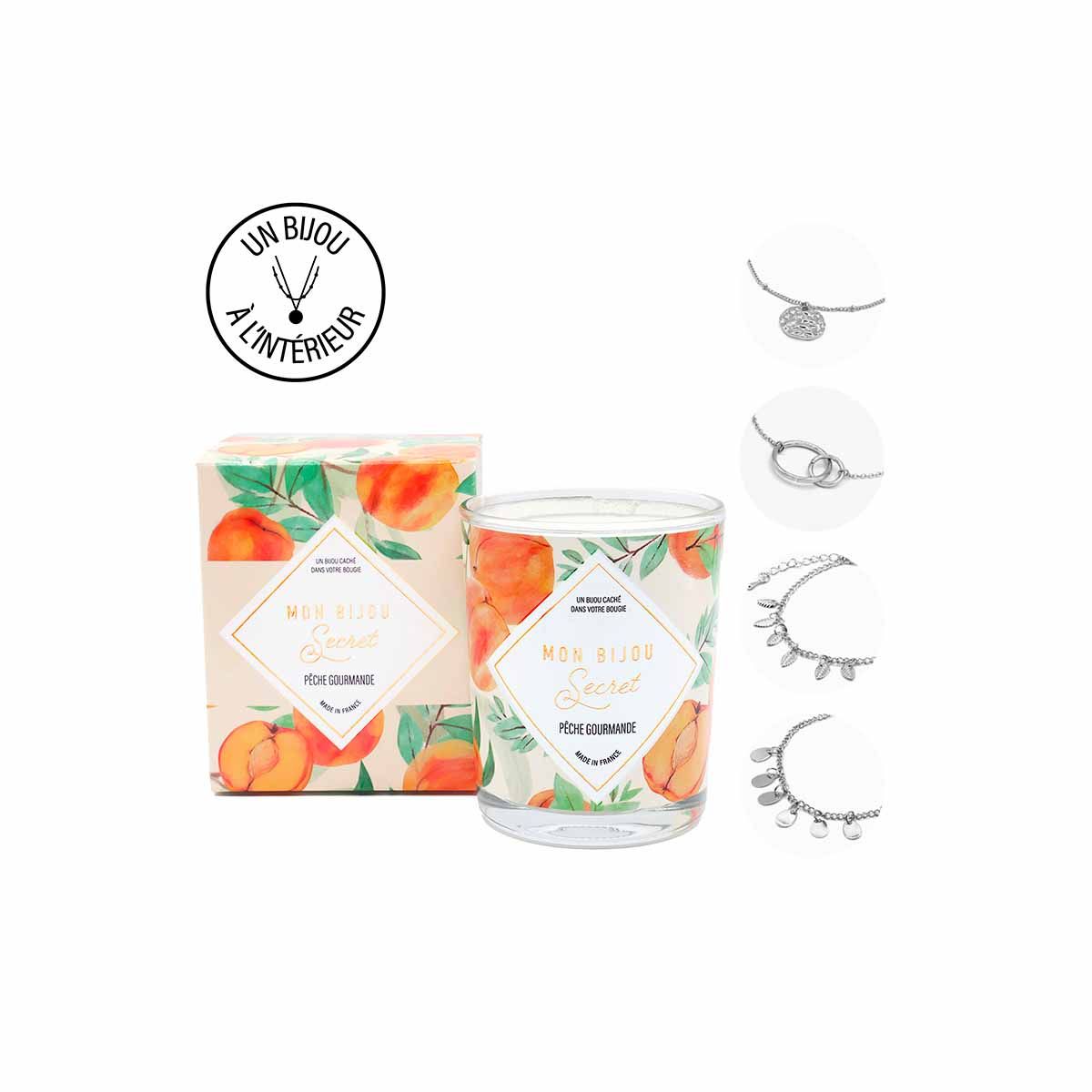 Bougie Bijou Bracelet argenté - Parfum Pêche gourmande - 40h Bougie Bijou PECHE GOURMANDE Bracelet argenté