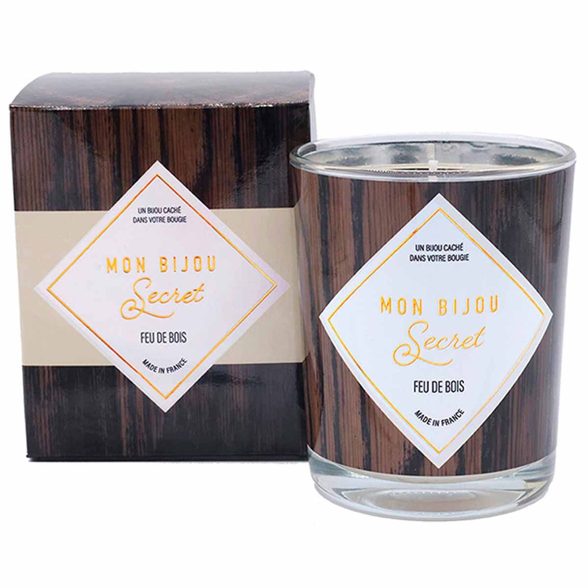 Bougie Bijou Collier doré - Parfum Feu de cheminée - 40h Bougie Bijou FEU DE CHEMINEE Collier doré