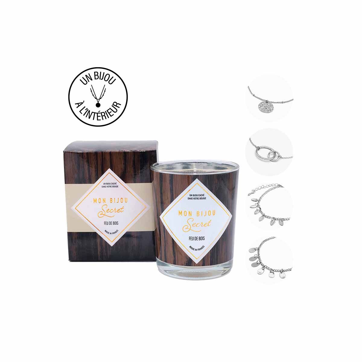 Bougie Bijou Bracelet argenté - Parfum Feu de cheminée - 40h Bougie Bijou FEU DE CHEMINEE Bracelet argenté