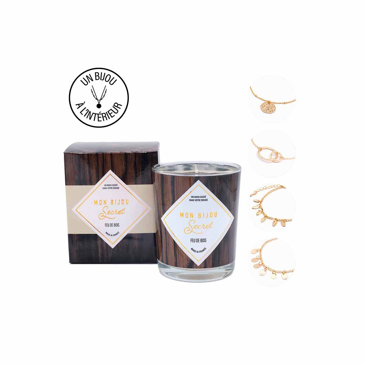 Bougie Bijou Bracelet doré - Parfum Feu de cheminée - 40h Bougie Bijou FEU DE CHEMINEE Bracelet doré