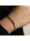 Bracelet jonc ouvert "SHANGHAI" fausse fourrure leopard marron et beige finition dorée