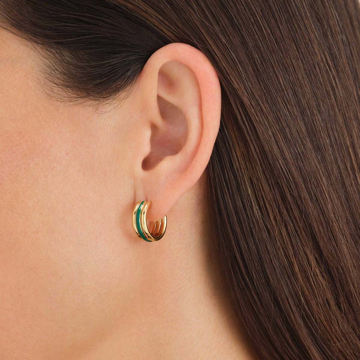 Boucles d'oreilles Rosefield "Emerald Triple Hoops Gold" Acier doré - JEETG-J716