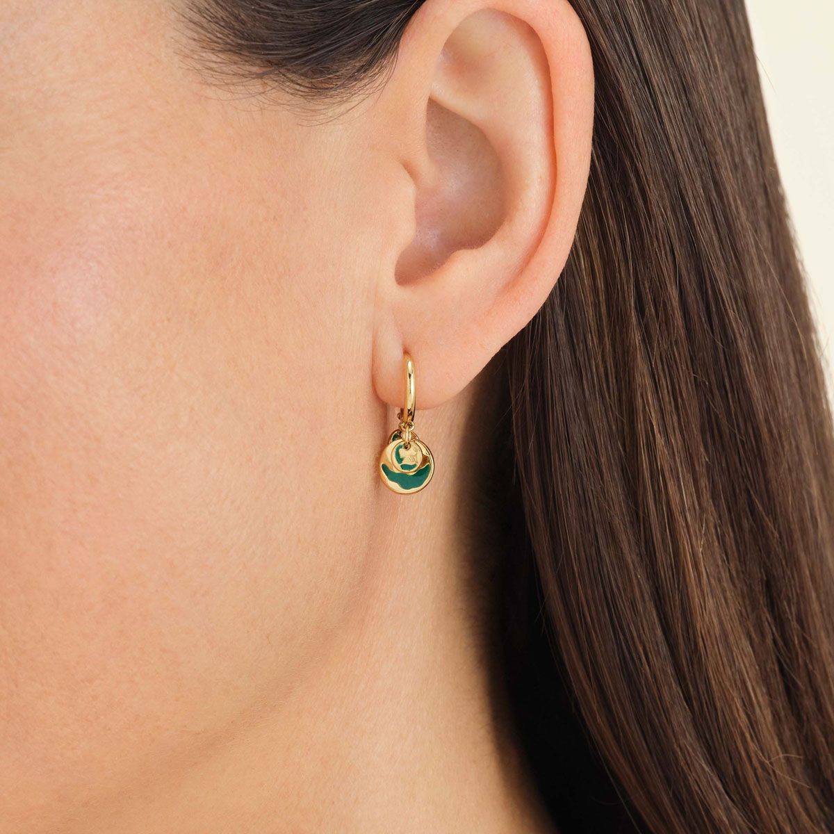 Boucles d'oreilles Rosefield "Emerald Wavey Coin Hoops Gold" Acier doré  - JEEWG-J725