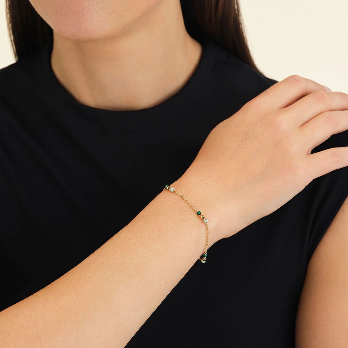 Bracelet Rosefield "Emerald Dotted Bracelet Gold" Acier doré- JBEDG-J720 Bracelet Rosefield "Emerald Dotted Bracelet Gold" Acier doré - JBEDG-J720