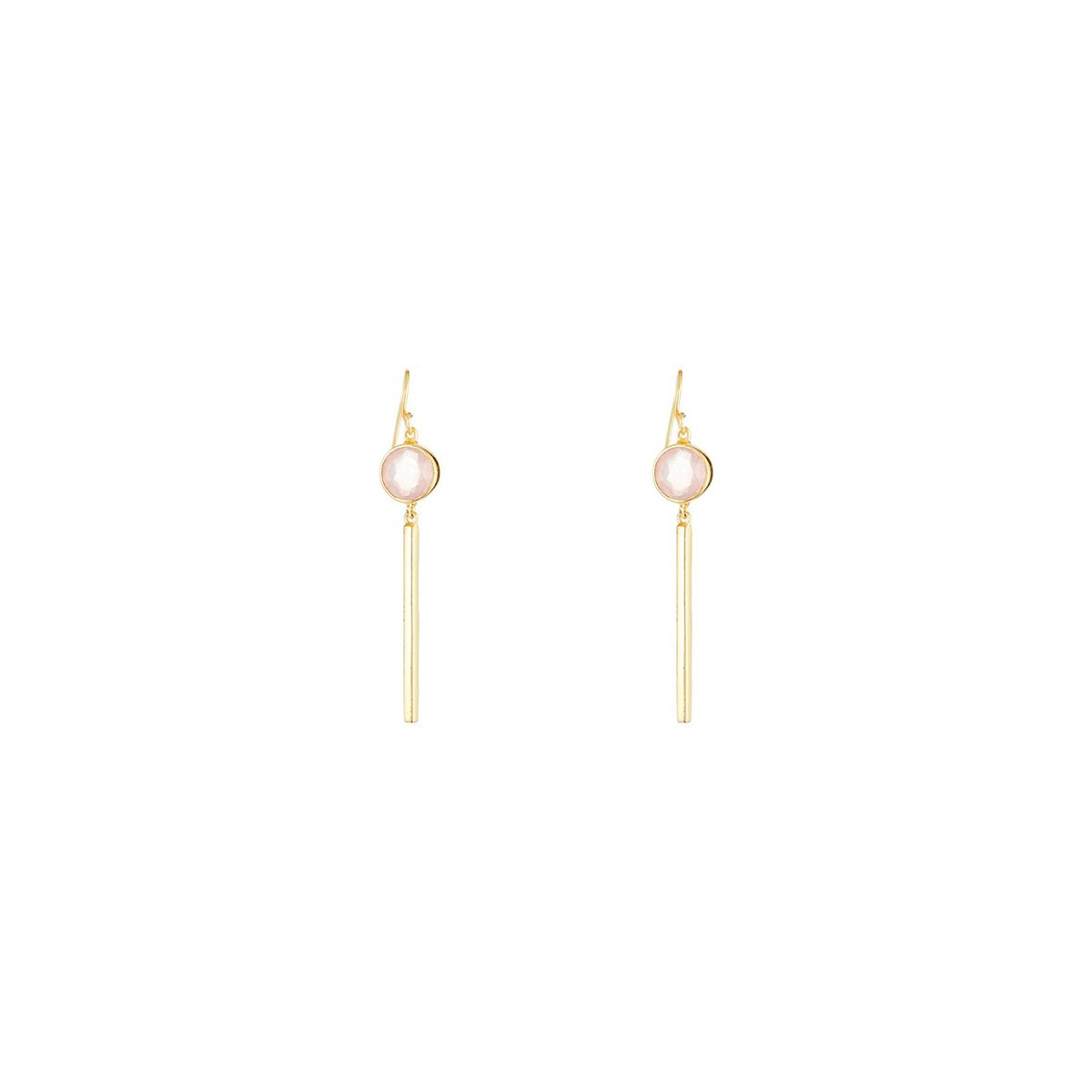 Boucles d'oreilles laiton doré montées d'un quartz rose "Solange"