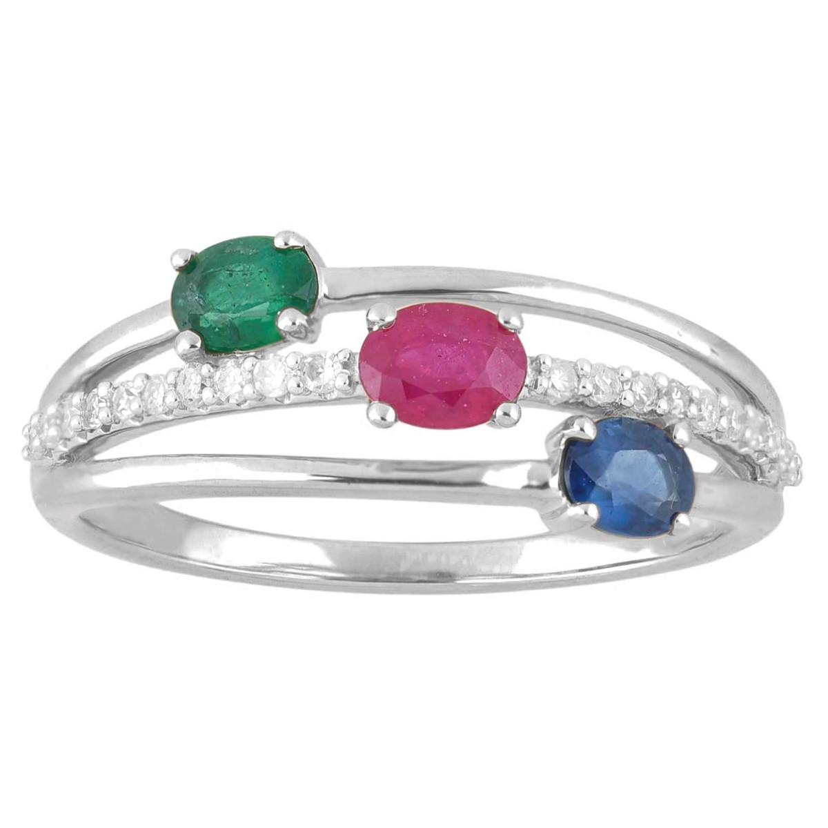 Bague "Éthérée" Or blanc et Multipierres
