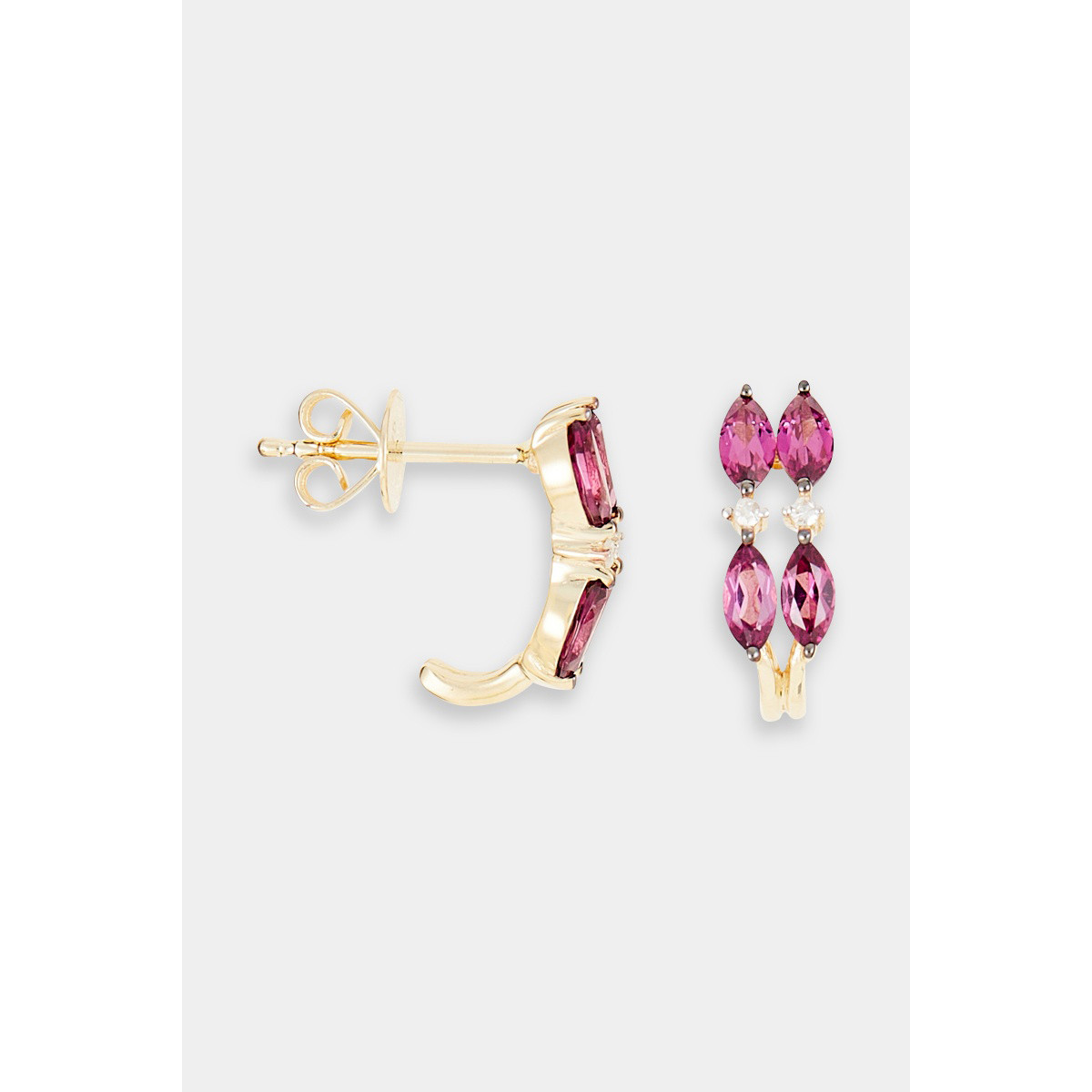 Boucles d'oreilles "Invincible" Or jaune et Rhodolite Boucles d'oreilles "Invincible" Or jaune et Rhodolite