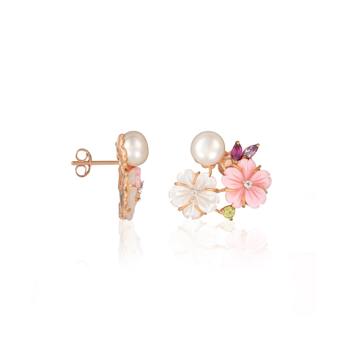 Boucles d'oreilles "La Zélée" Or rose et Multipierres Boucles d'oreilles "La Zélée" Or rose et Multipierres