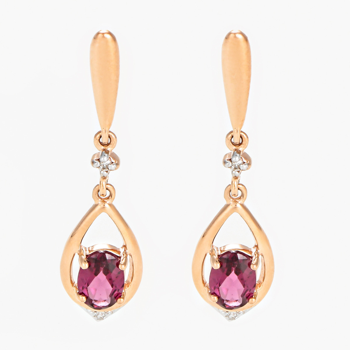 Boucles d'oreilles "L'Acceuillante" Or rose et Rhodolite Boucles d'oreilles "L'Acceuillante" Or rose et Rhodolite