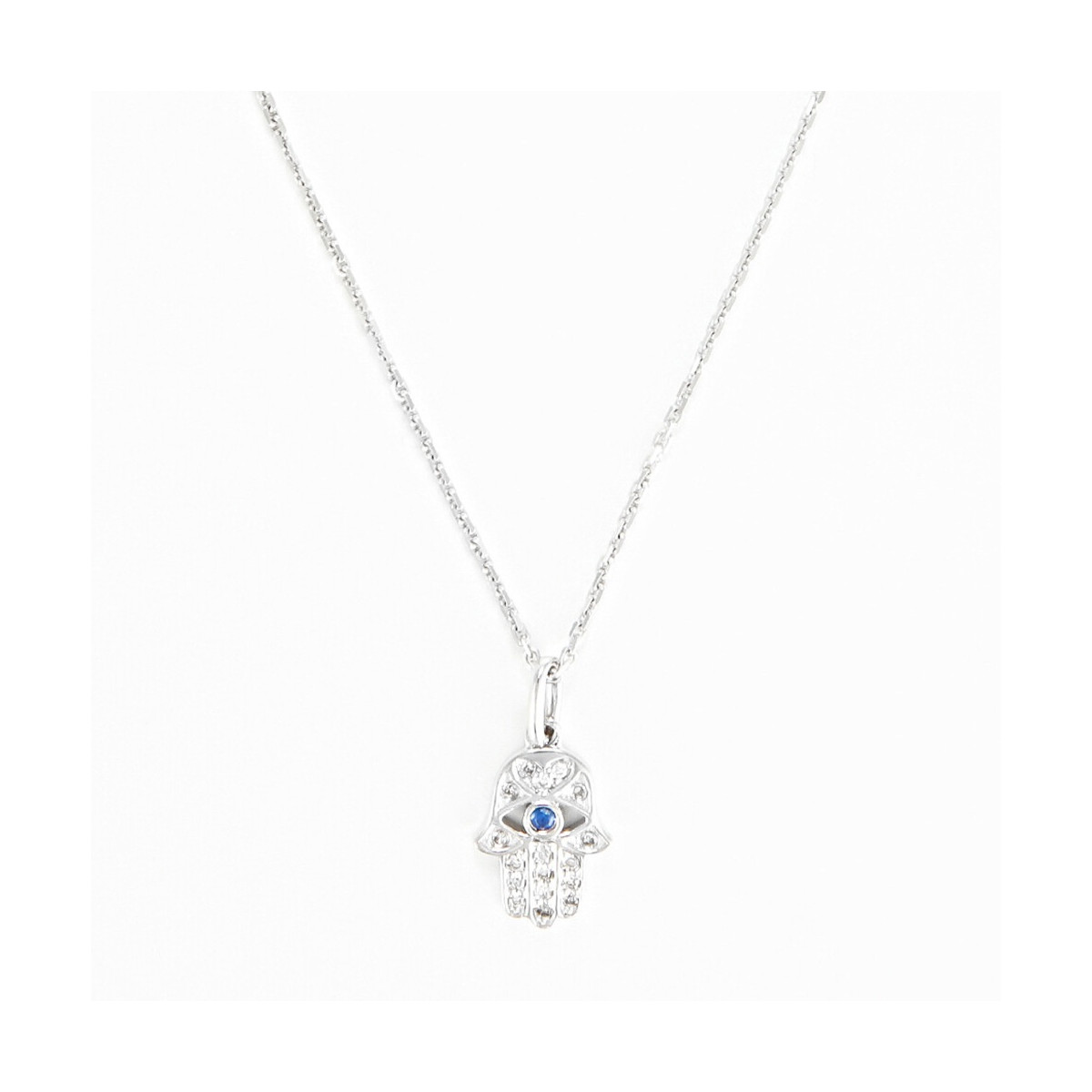 Pendentif Main de Fatma Or blanc et Saphir
