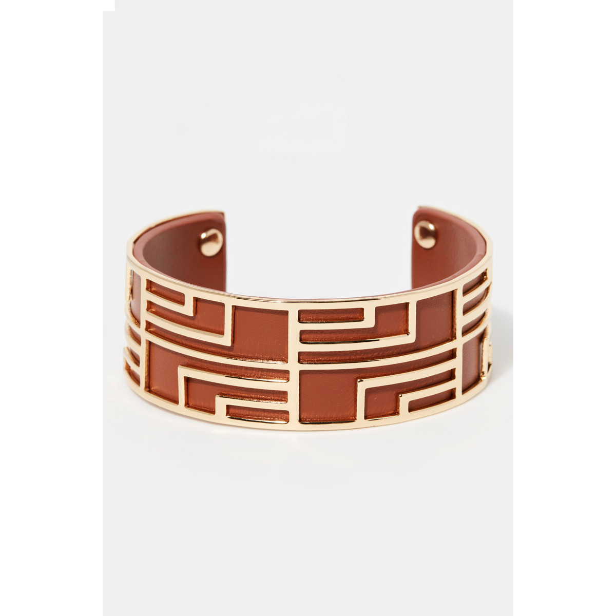 Bracelet Manchette DESSINIA marron finition dorée