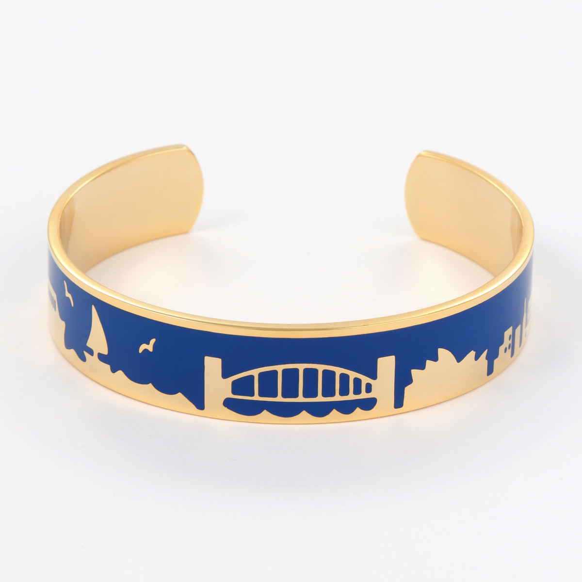 Bracelet Manchette COMMEDIA émail bleu finition dorée