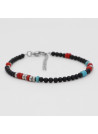 Bracelet Homme ajustable perles noir, rouge et turquoise 'Timeo'"Lioron"