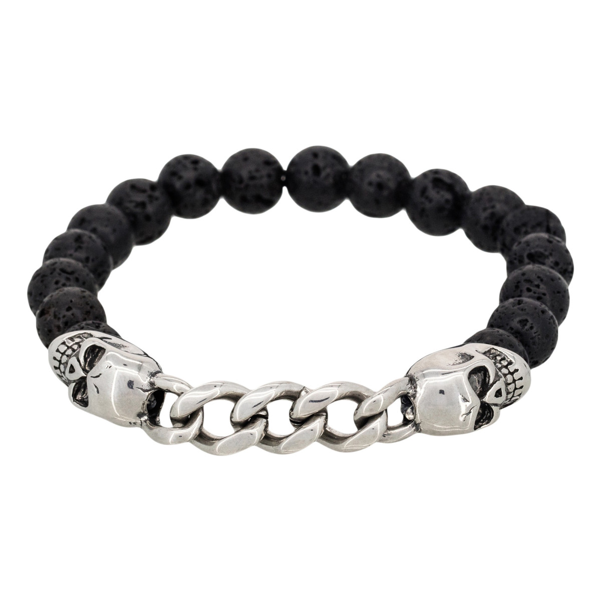 Bracelet Homme à perles noires et chaine en acier "Fieron" Taille L Bracelet Homme à perles noires et chaine en acier "Fieron" Taille L