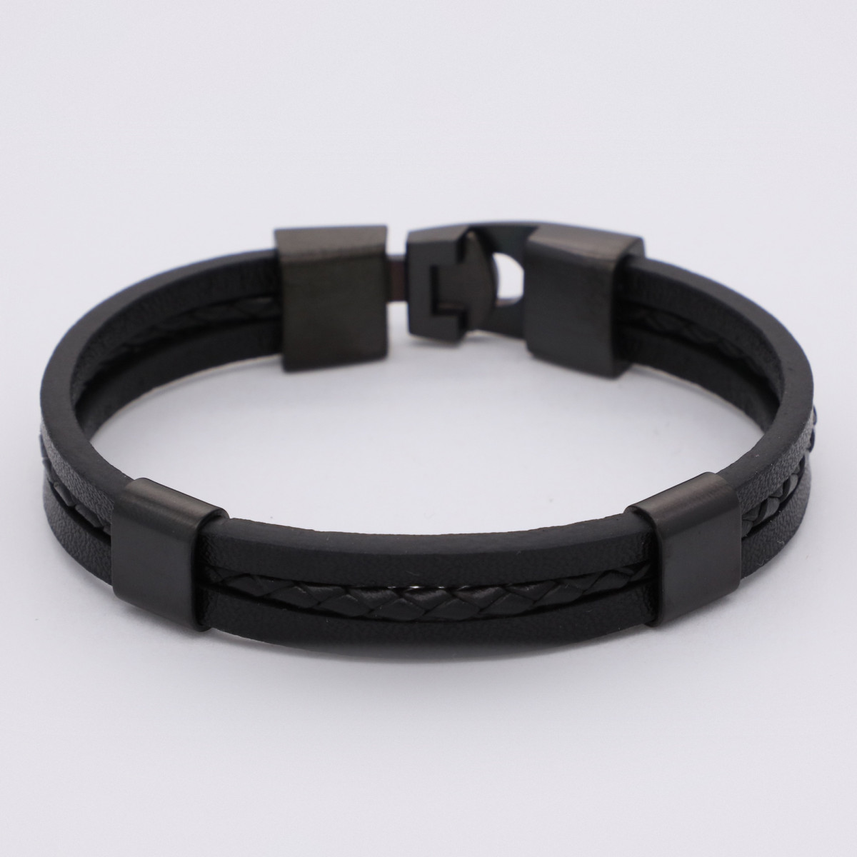 Bracelet Homme cuir noir acier"Celion" Taille L Bracelet Homme cuir noir acier"Celion" Taille L