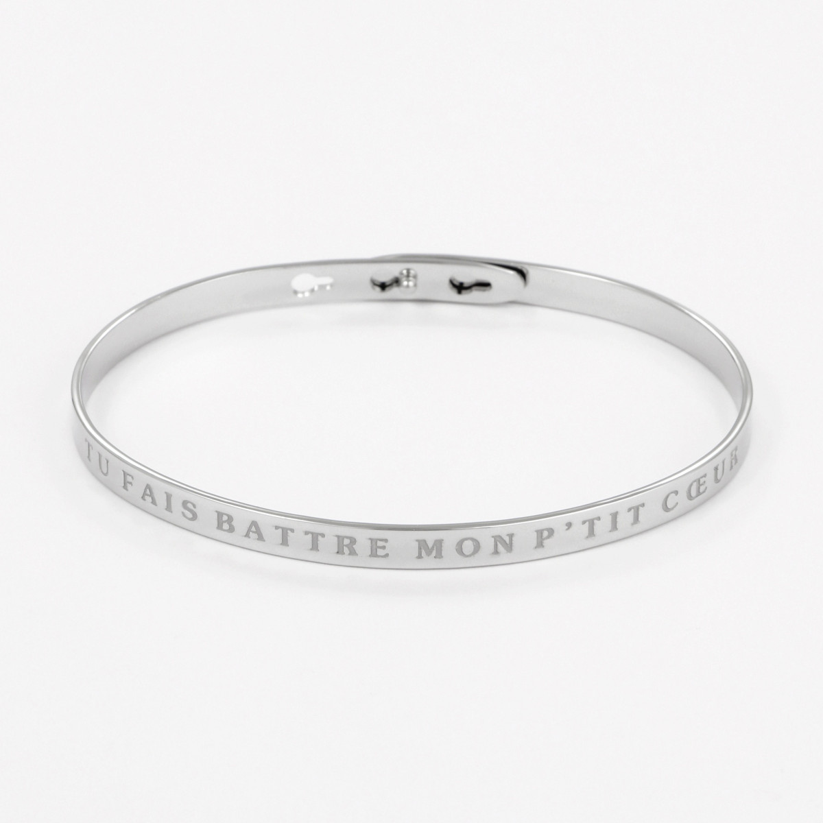 Bracelet à message "Tu Fais Battre Mon P'Tit Cœur" Laiton argenté