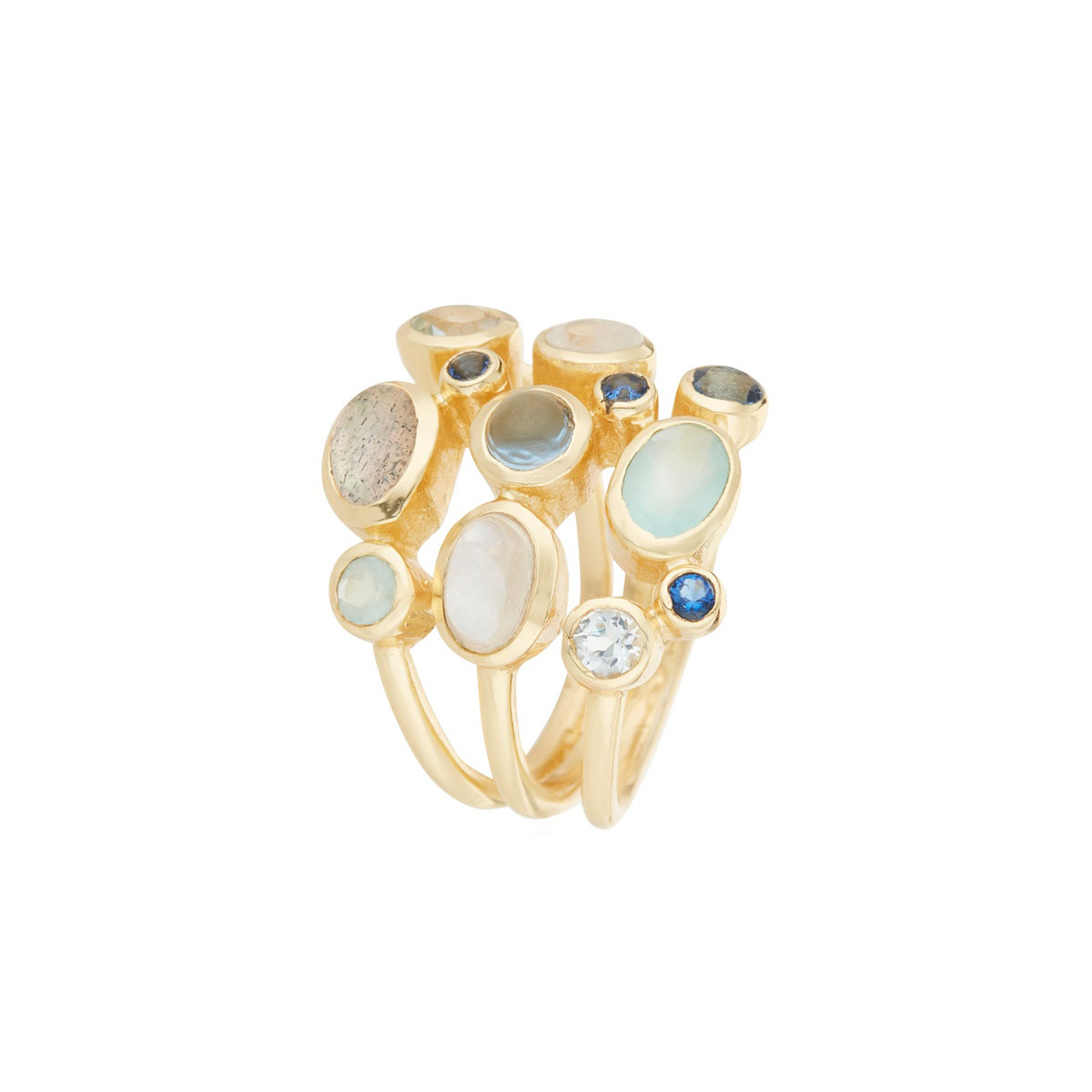 Bague ''Saphia" Multipierres Laiton doré "Éclipsis" Bague ''Saphia" Multipierres Laiton doré "Éclipsis"