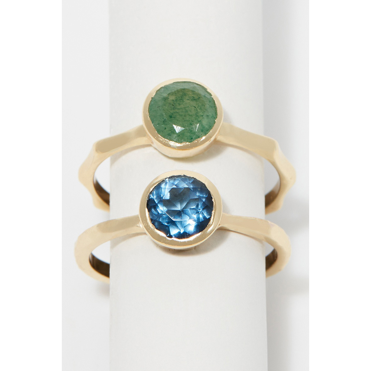 Bague Aventurine verte & Iolite Laiton doré "Equitante"