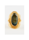 Bague ajustable labradorite Laiton doré "Chronaël"