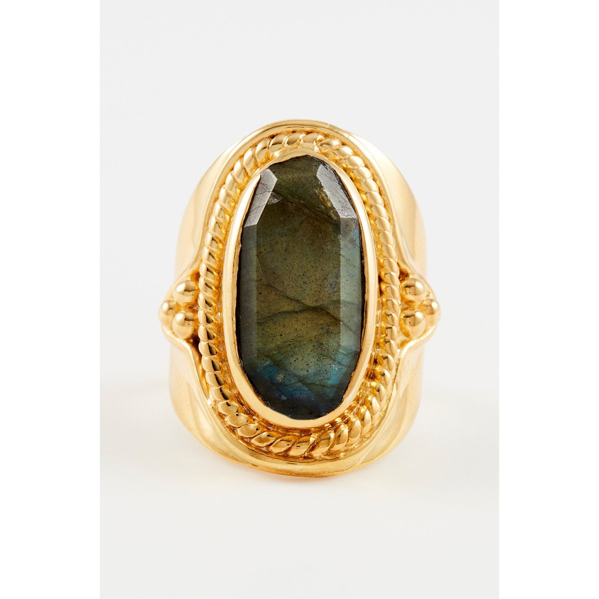 Bague ajustable labradorite Laiton doré "Chronaël" Bague ajustable labradorite Laiton doré "Chronaël"