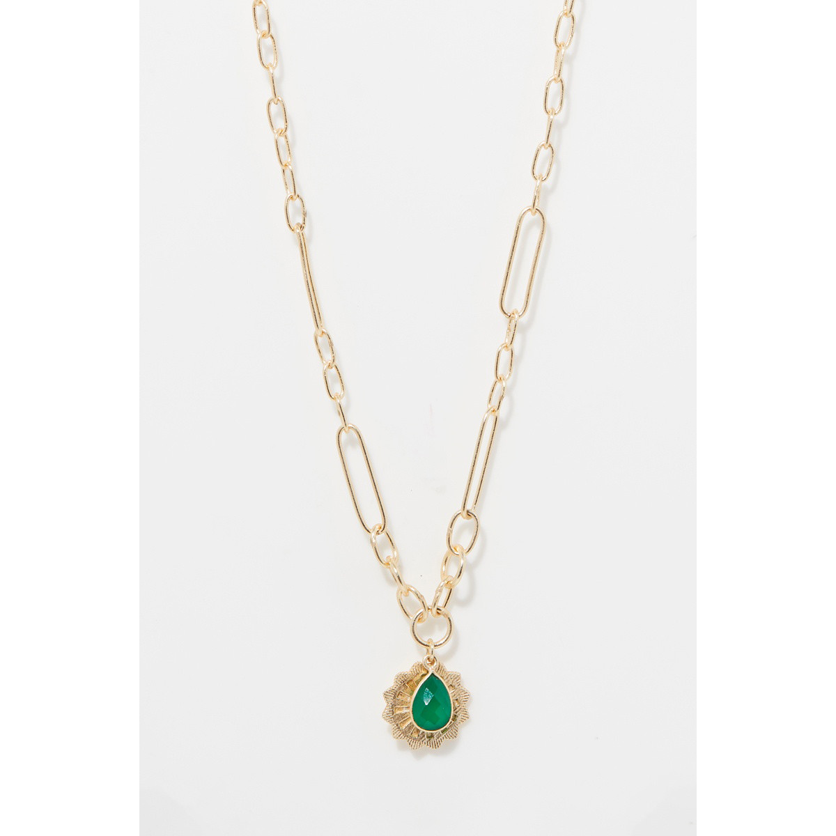 Collier "Héméra" onyx verte Laiton doré