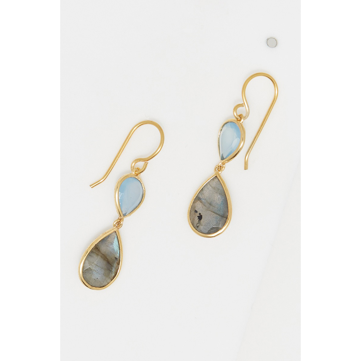 Boucles d'oreilles "Rigel" Calcite bleu & Labradorite Laiton doré