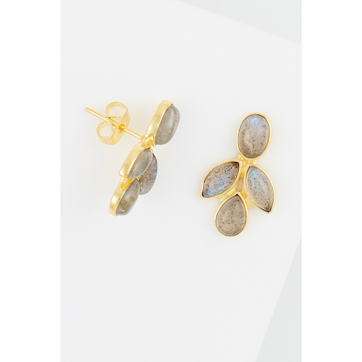 Boucles d'oreilles labradorite Laiton doré"Satellite" Boucles d'oreilles labradorite Laiton doré"Satellite"