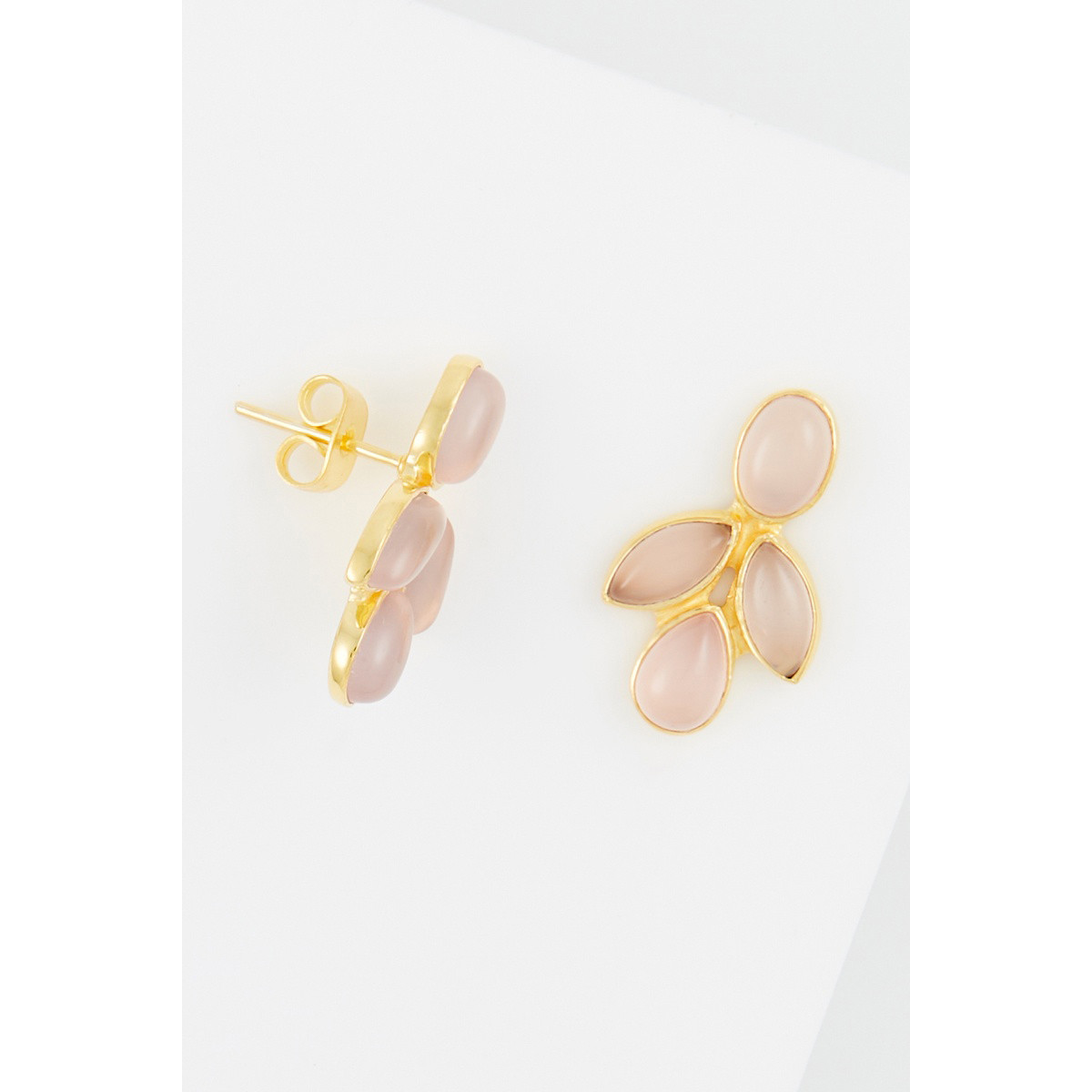 Boucles d'oreilles opale rose Laiton doré"Satellite"