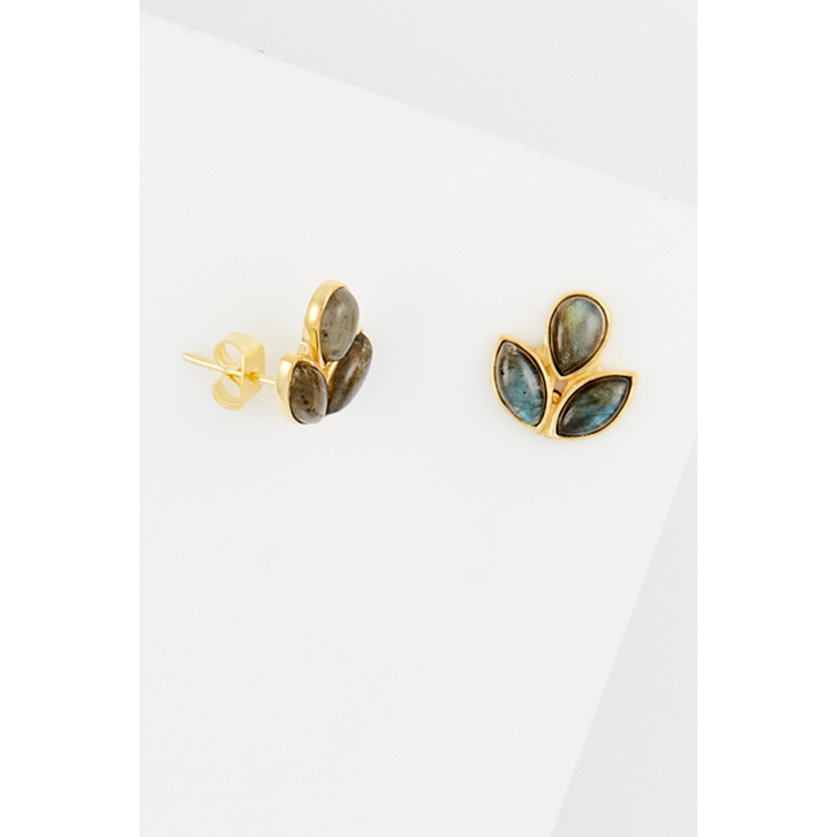 Boucles d'oreilles labradorite Laiton doré"Saturnia" Boucles d'oreilles labradorite Laiton doré"Saturnia"