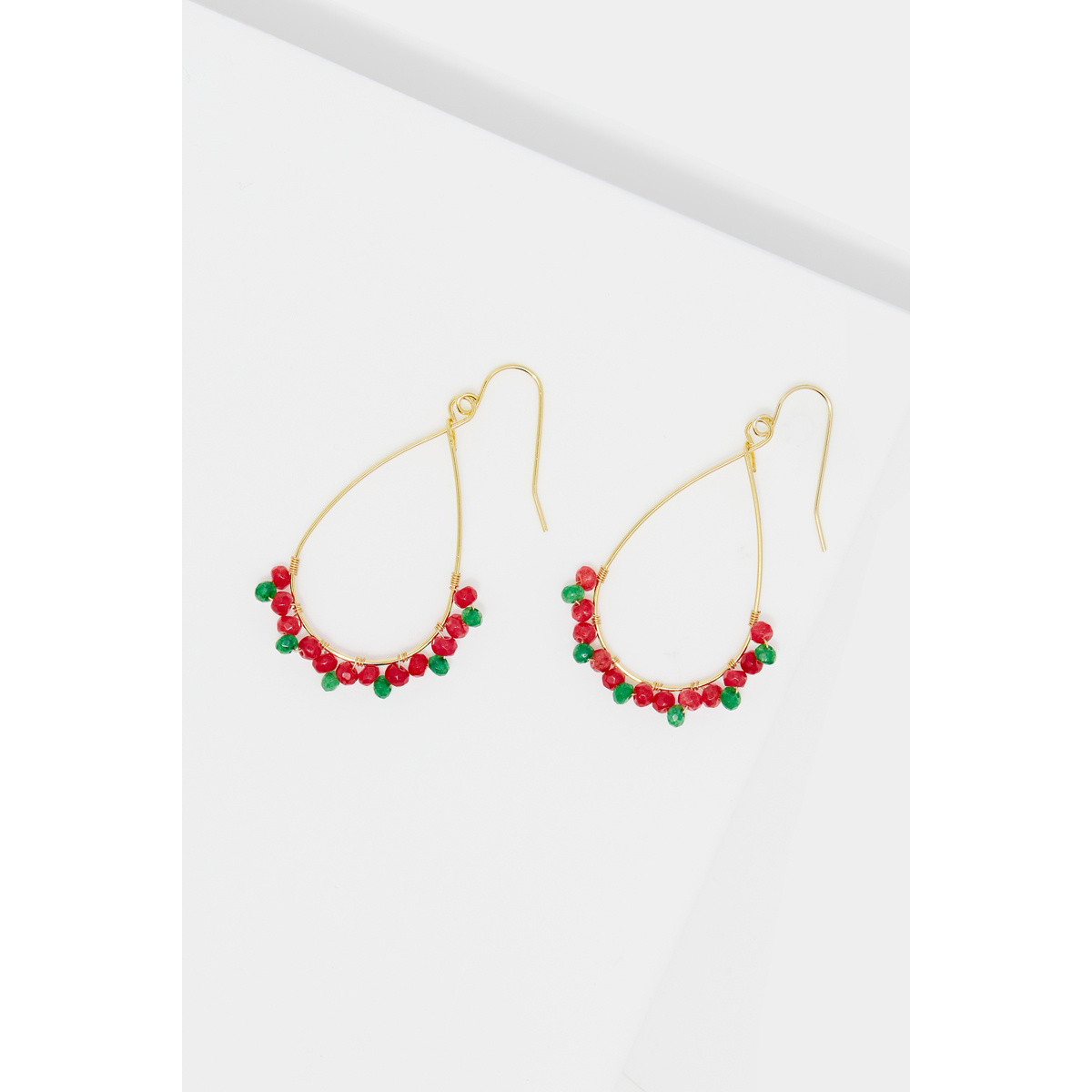 Boucles d'oreilles "Solenys" Jade rouge et vert Laiton doré Boucles d'oreilles "Solenys" Jade rouge et vert Laiton doré
