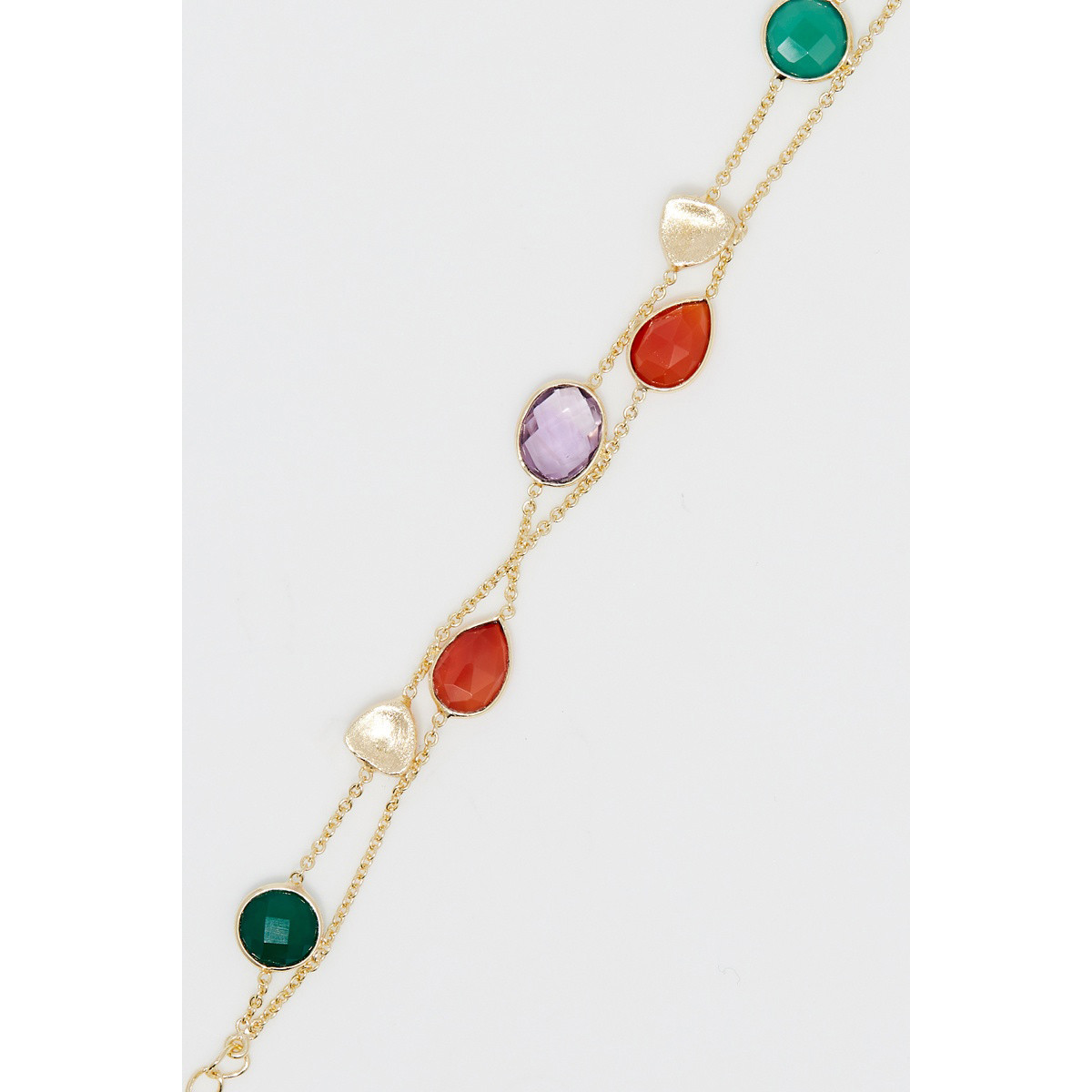 Bracelet "Vestigia" Onyx verte, Cornaline, Améthyste Laiton doré
