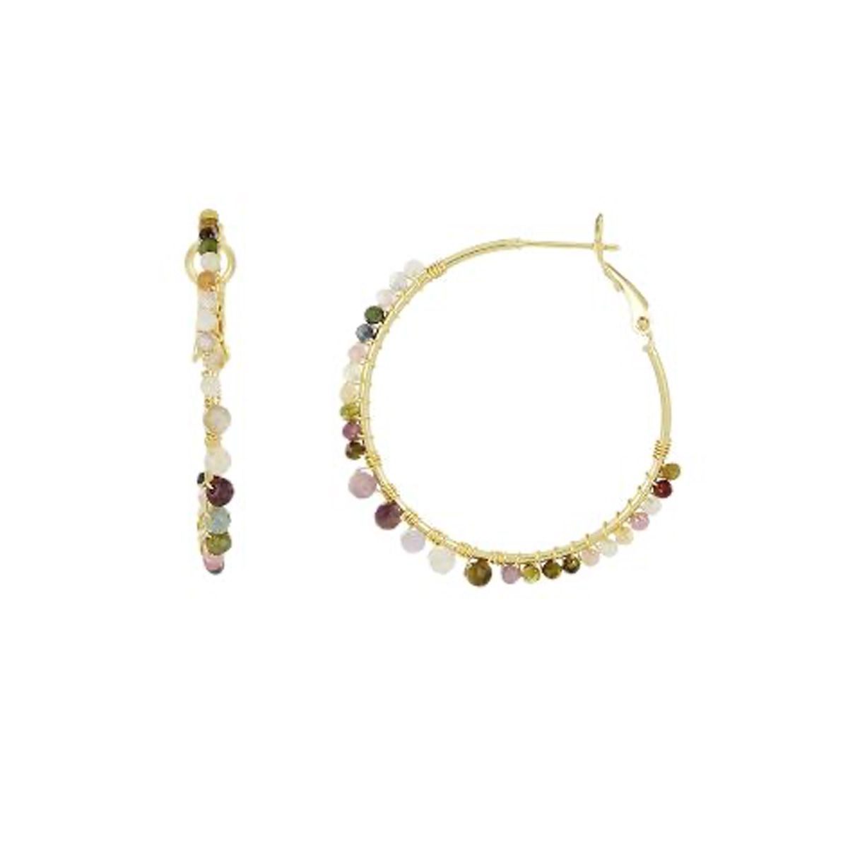 Boucles d'oreilles "Solaire" Tourmaline multicolore Laiton doré Boucles d'oreilles "Solaire" Tourmaline multicolore Laiton doré