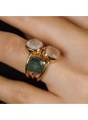 Bague "Cyclique" Aventurine verte, Quartz rose et Pierre de lune Laiton doré