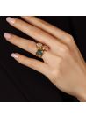 Bague "Cyclique" Aventurine verte, Quartz rose et Pierre de lune Laiton doré