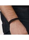 Bracelet Homme double cordon en cuir noir "Theron" Taille L