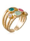 Bague "Florilys" Pierre de lune et Améthyste Laiton doré