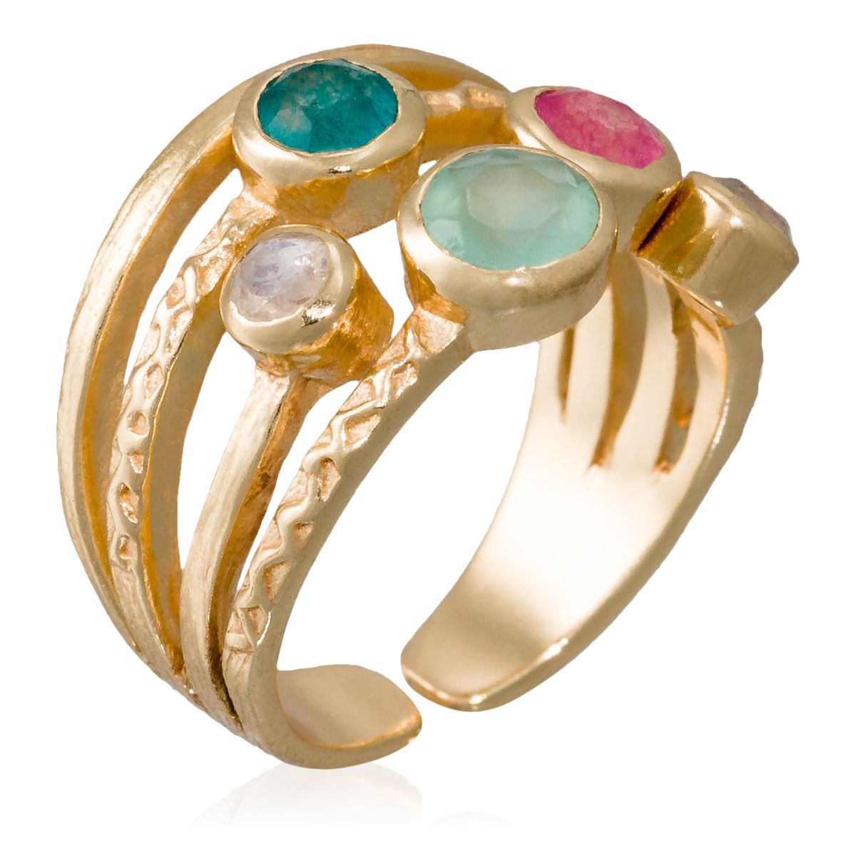 Bague "Florilys" Pierre de lune et Améthyste Laiton doré Bague "Florilys" Pierre de lune et Améthyste Laiton doré