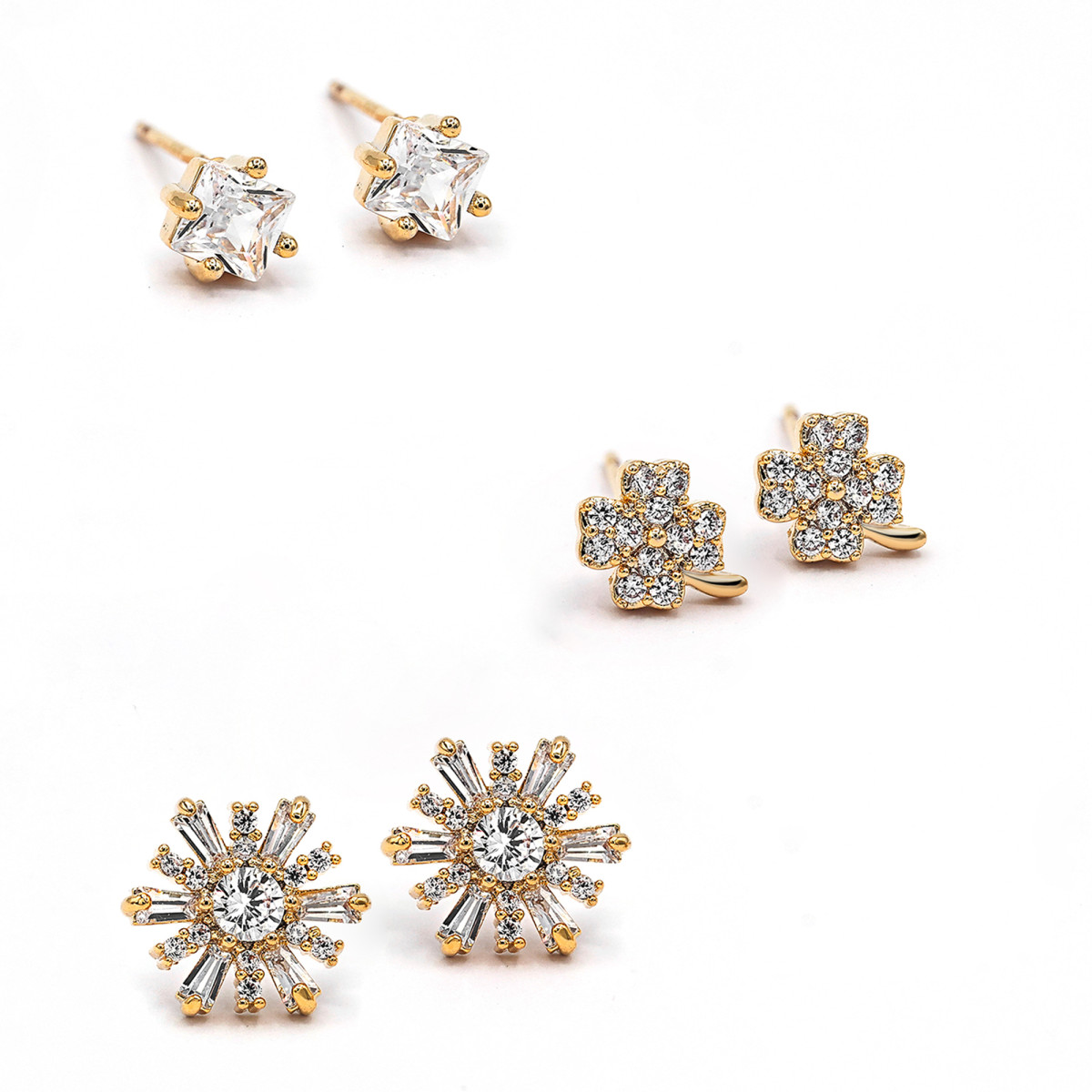 Set Boucles d'oreilles "Light" - Dorées à l'Or fin - 3 Paires uniques selon votre humeur - Created with Love