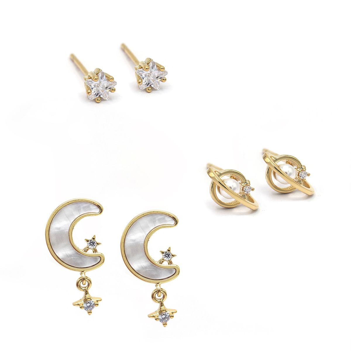 Set Boucles d'oreilles "Glimmer" - Dorées à l'Or fin - 3 Paires uniques selon votre humeur - Created with Love