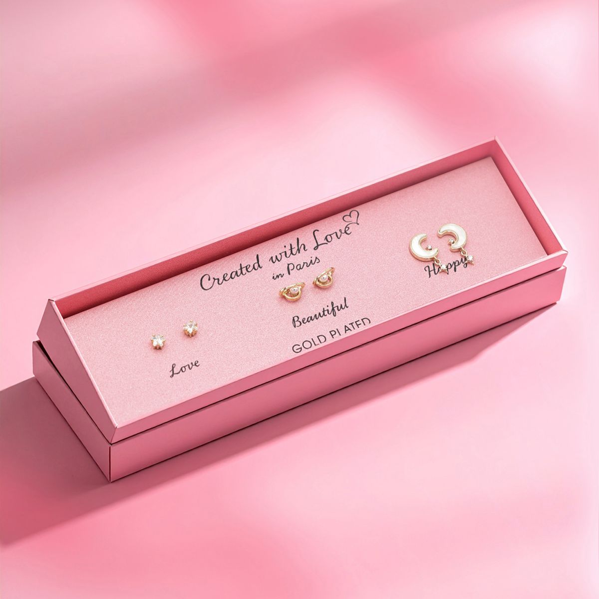 Set Boucles d'oreilles "Glimmer" - Dorées à l'Or fin - 3 Paires uniques selon votre humeur - Created with Love